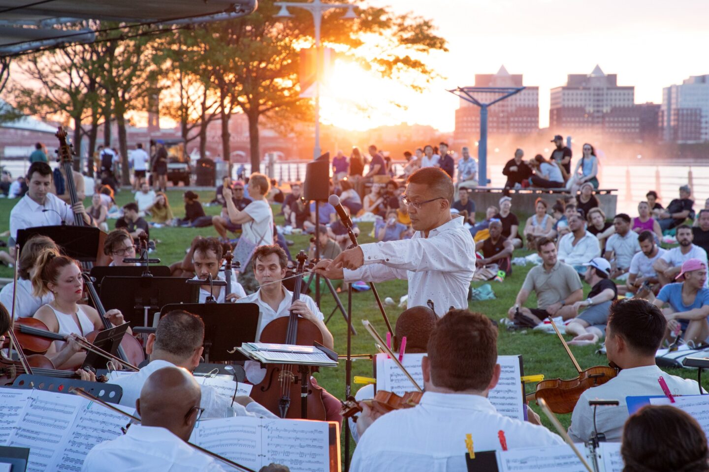 Sunset on the Hudson Queer Urban Orchestra at sunset