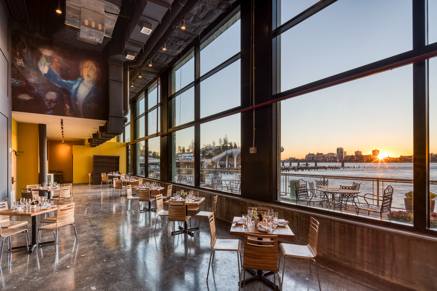 Indoor view of City Winery during Sunset