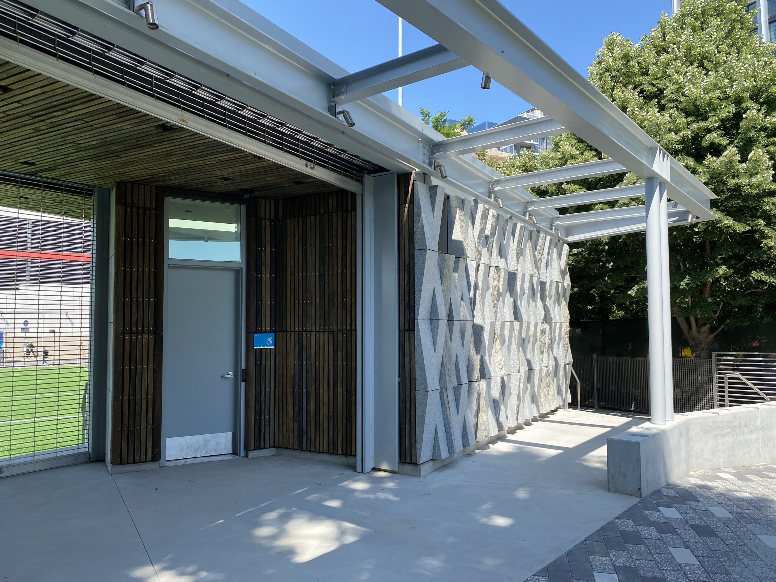 An entrance to one of the restrooms at Chelsea Waterside Park