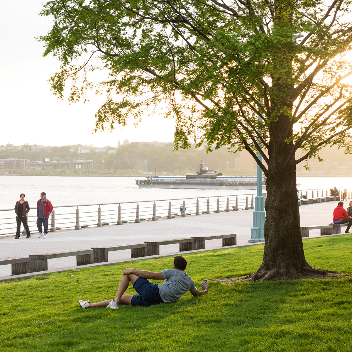 Pier 84 sunset man resting