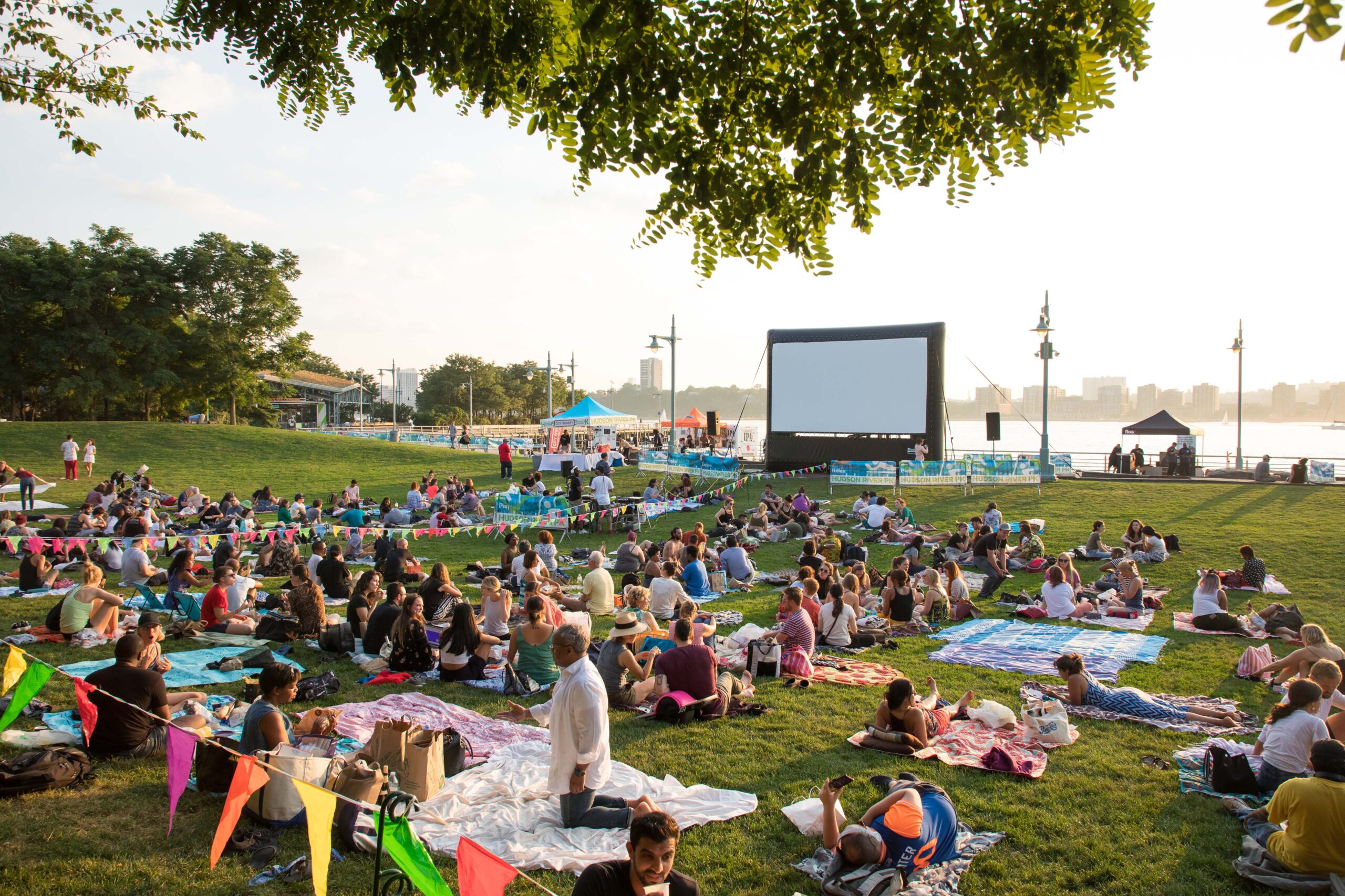 New York audiences spread blankets on Pier 63 in preparation for an evening of Hudson Riverflicks