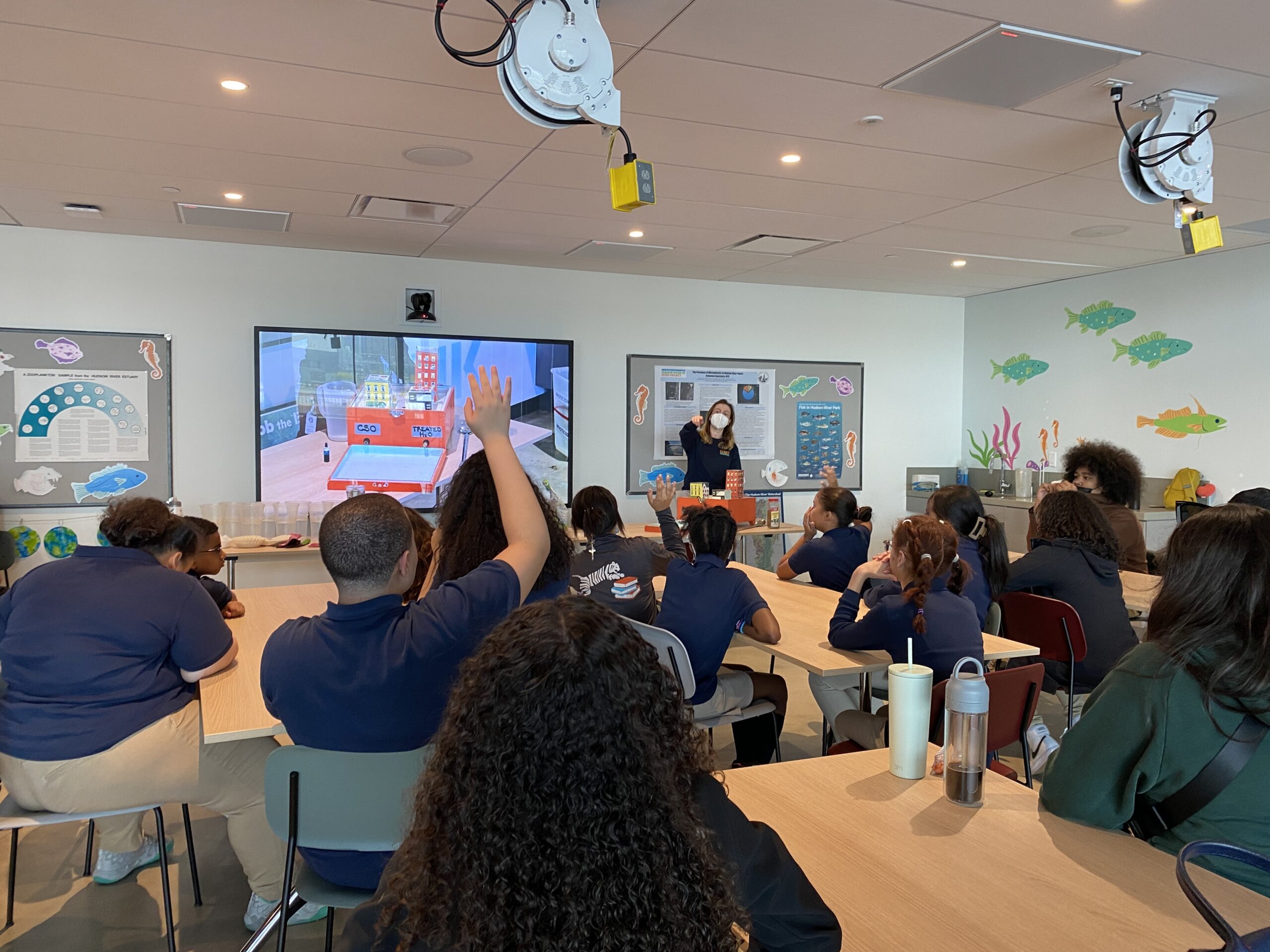 An HRPK River Project staffer leads a classroom discussion