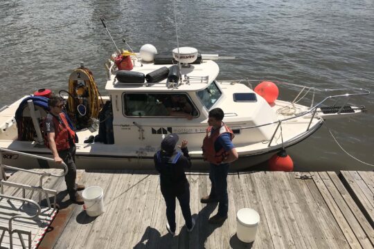 A boat is ready for the scientists to take water samples